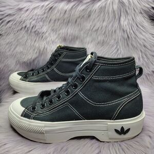 Adidas Nizza Trek Black and White Platform Hi Top Canvas Sneakers Women's Size 8